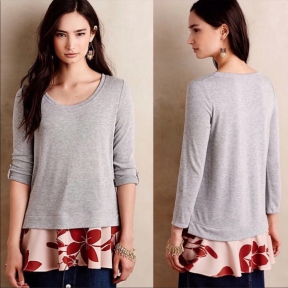 Anthropologie Tops - Anthropologie Little Yellow Button Gray Layer Top